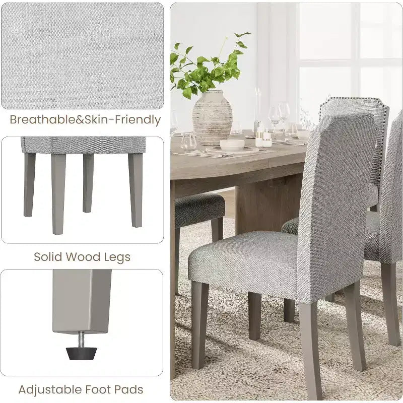 Lot de 2 chaises de salle à manger capitonnées à dossier haut avec pieds en bois, chaise d'appoint moderne en tissu