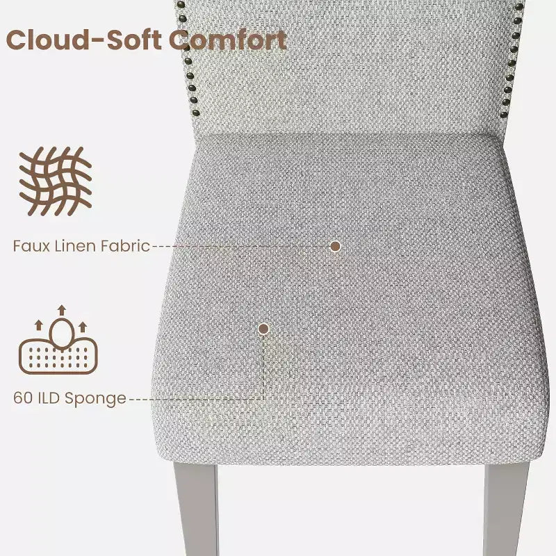 Lot de 2 chaises de salle à manger capitonnées à dossier haut avec pieds en bois, chaise d'appoint moderne en tissu