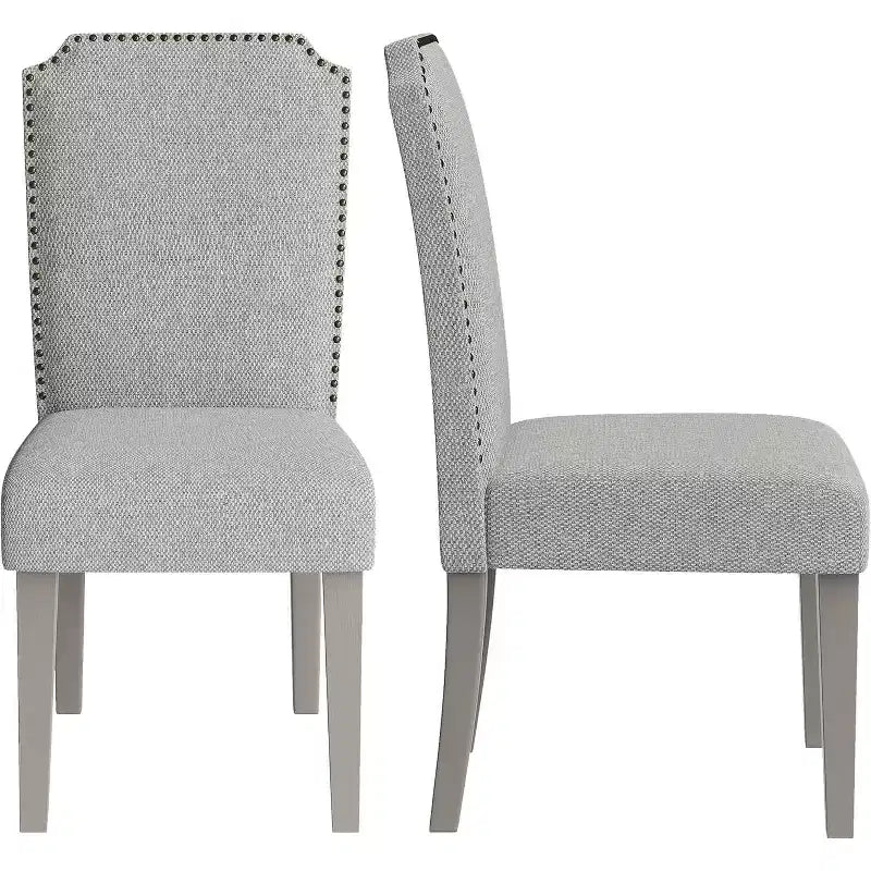 Lot de 2 chaises de salle à manger capitonnées à dossier haut avec pieds en bois, chaise d'appoint moderne en tissu