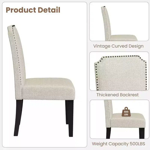 Lot de 2 chaises de salle à manger capitonnées à dossier haut avec pieds en bois, chaise d'appoint moderne en tissu