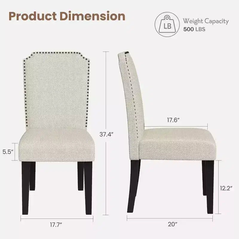 Lot de 2 chaises de salle à manger capitonnées à dossier haut avec pieds en bois, chaise d'appoint moderne en tissu