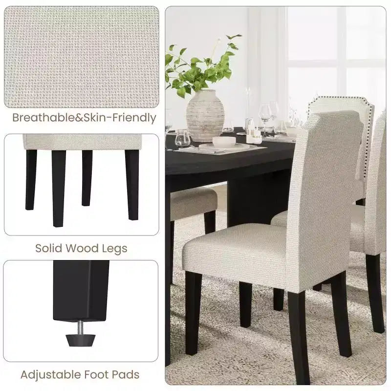 Lot de 2 chaises de salle à manger capitonnées à dossier haut avec pieds en bois, chaise d'appoint moderne en tissu