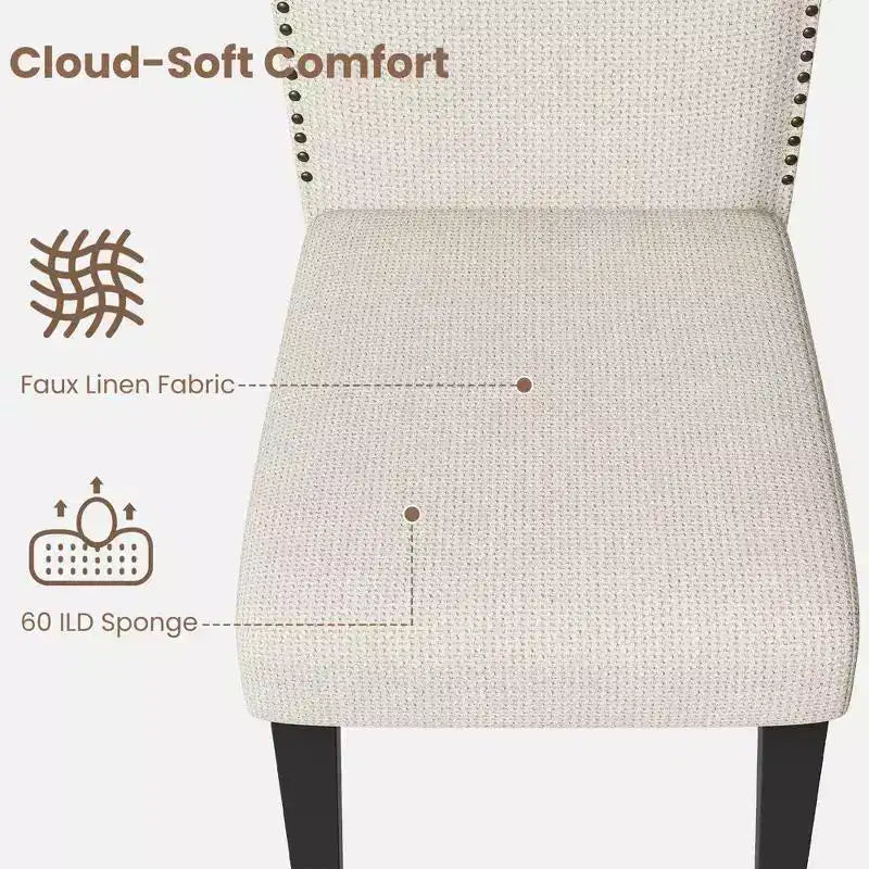 Lot de 2 chaises de salle à manger capitonnées à dossier haut avec pieds en bois, chaise d'appoint moderne en tissu
