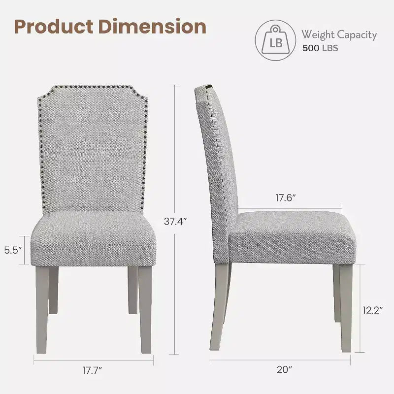 Lot de 2 chaises de salle à manger capitonnées à dossier haut avec pieds en bois, chaise d'appoint moderne en tissu