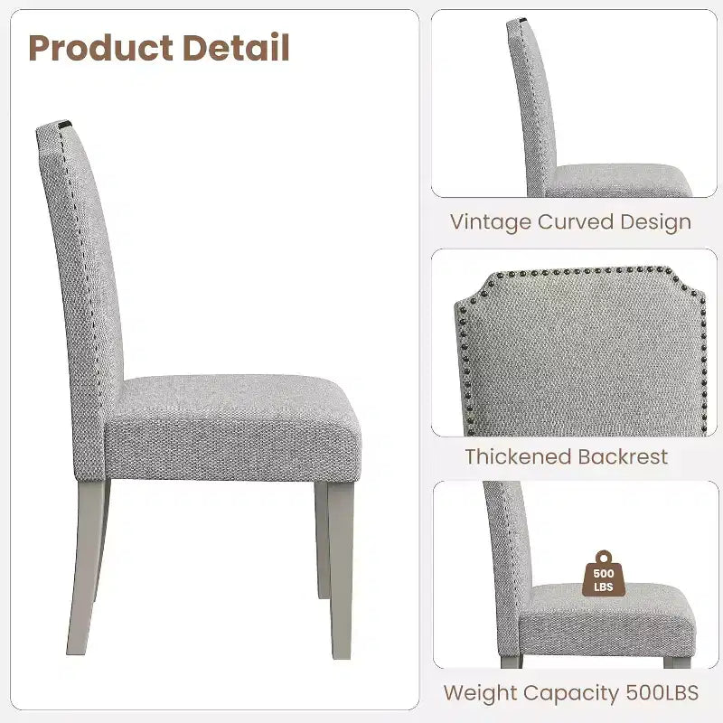 Lot de 2 chaises de salle à manger capitonnées à dossier haut avec pieds en bois, chaise d'appoint moderne en tissu