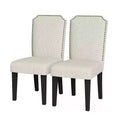 2PCS Upholstered Padded High Back Dining Chair with Wooden Legs Modern Fabric Side Chair with Nailhead Trim for Dining Room Kitchen