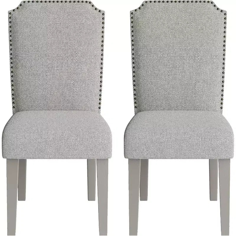 Lot de 2 chaises de salle à manger capitonnées à dossier haut avec pieds en bois, chaise d'appoint moderne en tissu