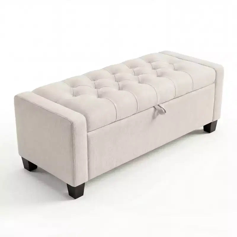 50.8 Storage Ottoman Bench Tufted Upholstered End of Bed Storage Bench Flip Top Entryway Bench with Safety Slow-Close Hinge for Living Room
