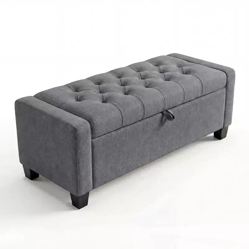 Banc Ottoman de Rangement Rembourré Capitonnage Bout de Lit Banc de Rangement Coffre à Couvercle Charnière Banc d'Entrée