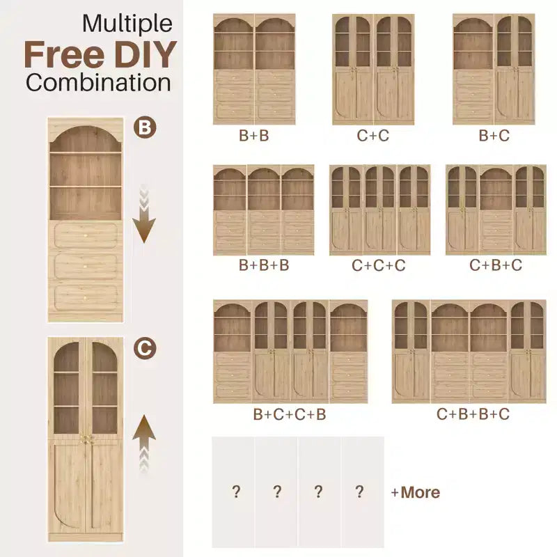 Meuble de rangement pour garde-manger avec portes, lot de 2 bibliothèques avec portes vitrées et étagères