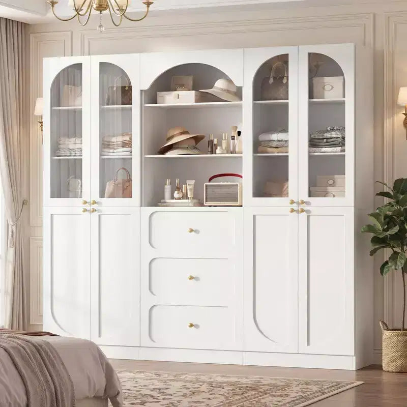 Meuble de rangement pour garde-manger avec portes, lot de 2 bibliothèques avec portes vitrées et étagères