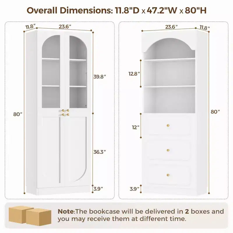 Meuble de rangement pour garde-manger avec portes, lot de 2 bibliothèques avec portes vitrées et étagères