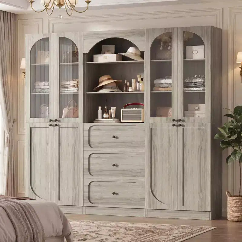 Meuble de rangement pour garde-manger avec portes, lot de 2 bibliothèques avec portes vitrées et étagères