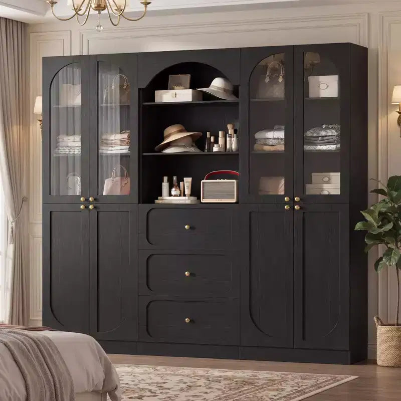 Meuble de rangement pour garde-manger avec portes, lot de 2 bibliothèques avec portes vitrées et étagères