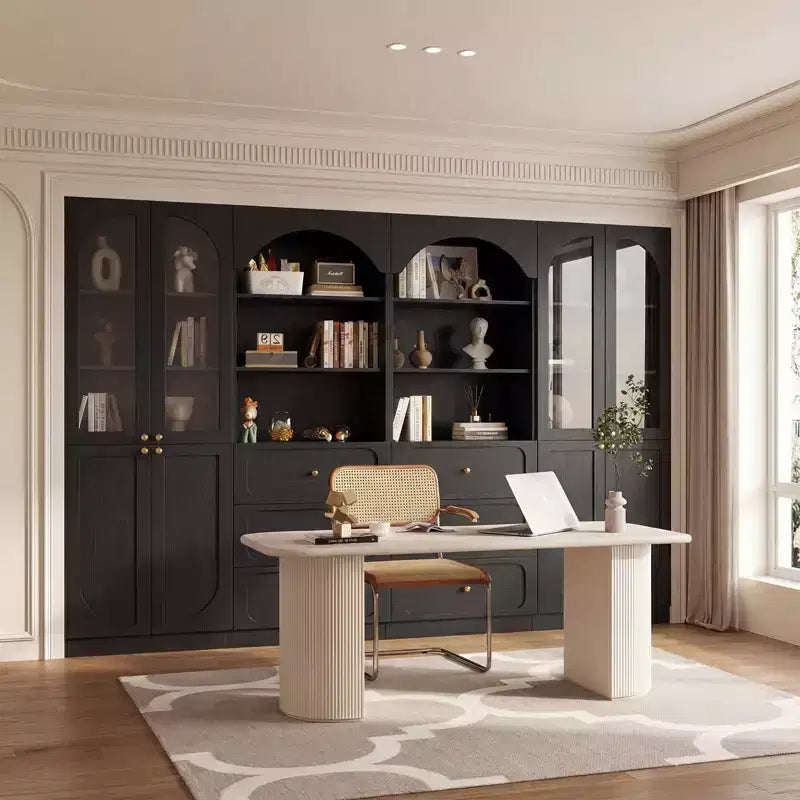 Meuble de rangement pour garde-manger avec portes, lot de 2 bibliothèques avec portes vitrées et étagères
