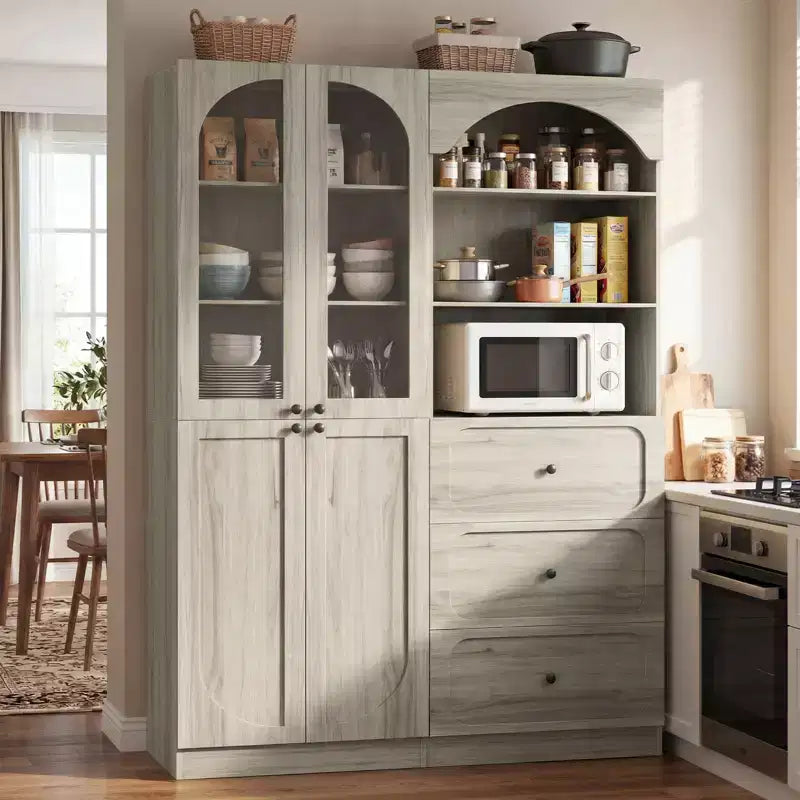 Meuble de rangement pour garde-manger avec portes, lot de 2 bibliothèques avec portes vitrées et étagères