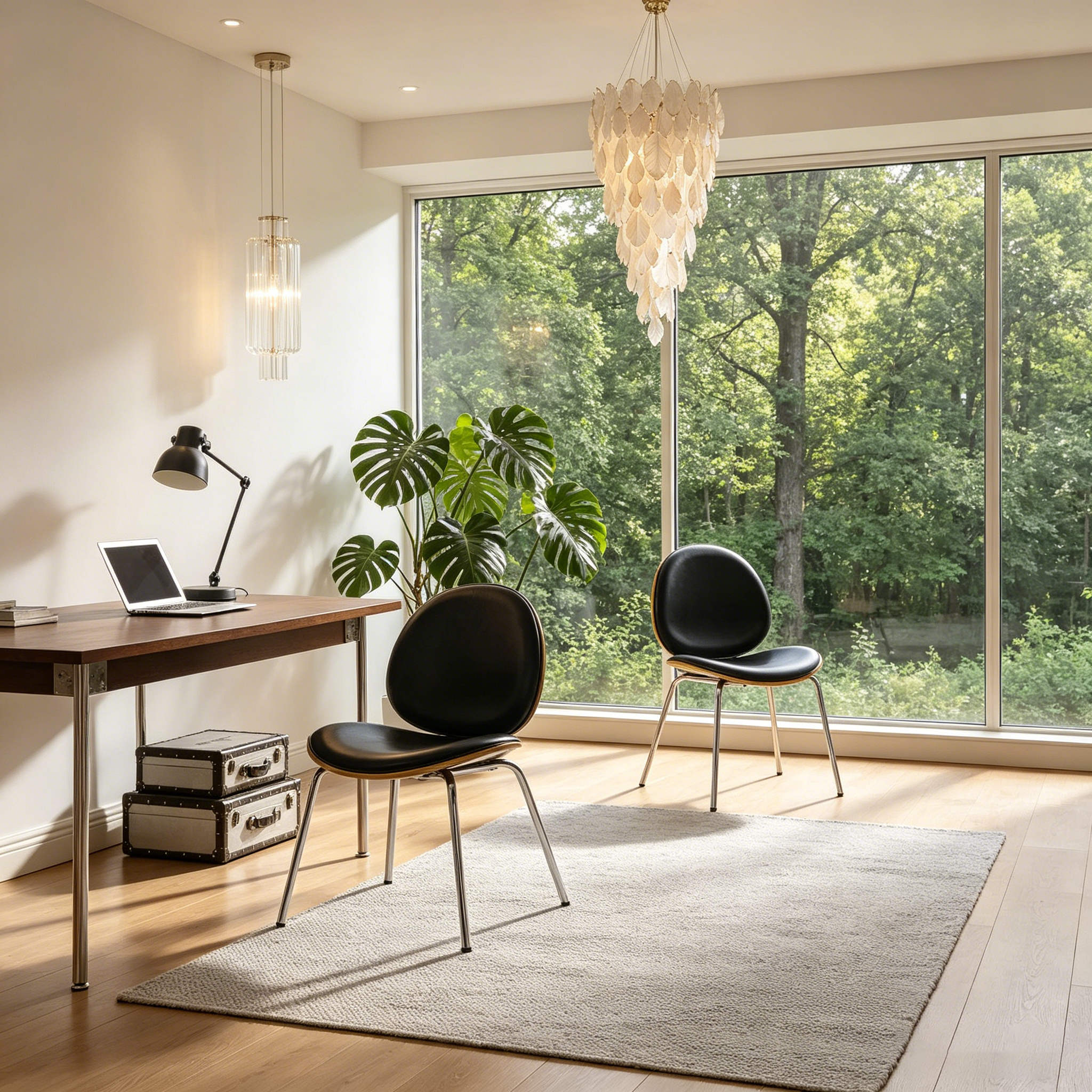 Chaises de salle à manger en bois courbé et similicuir