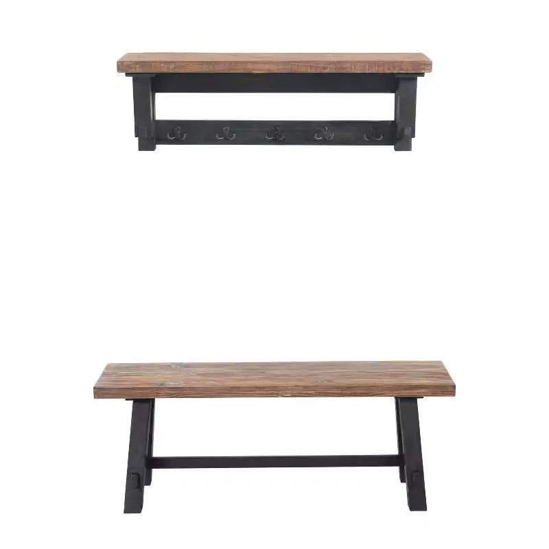 Patère en bois massif avec étagère de rangement et banc