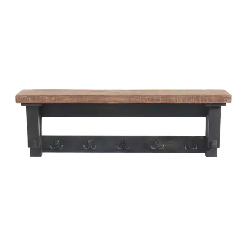 Patère en bois massif avec étagère de rangement et banc