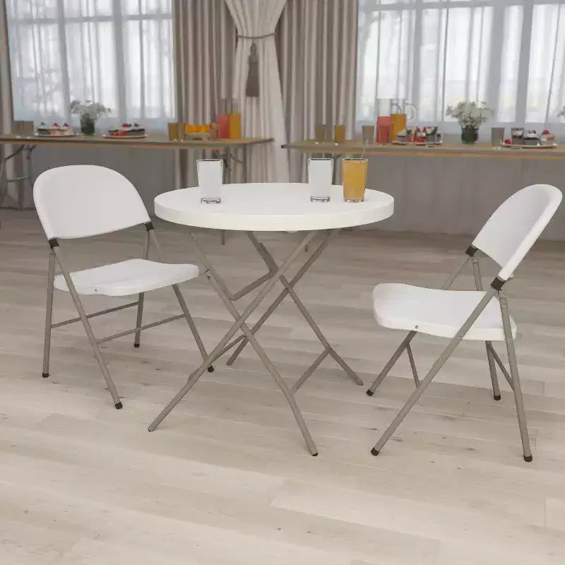Table pliante en plastique blanc, à pied rond en granite