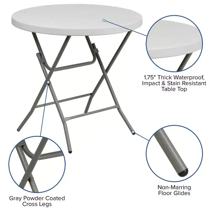 Table pliante en plastique blanc, à pied rond en granite