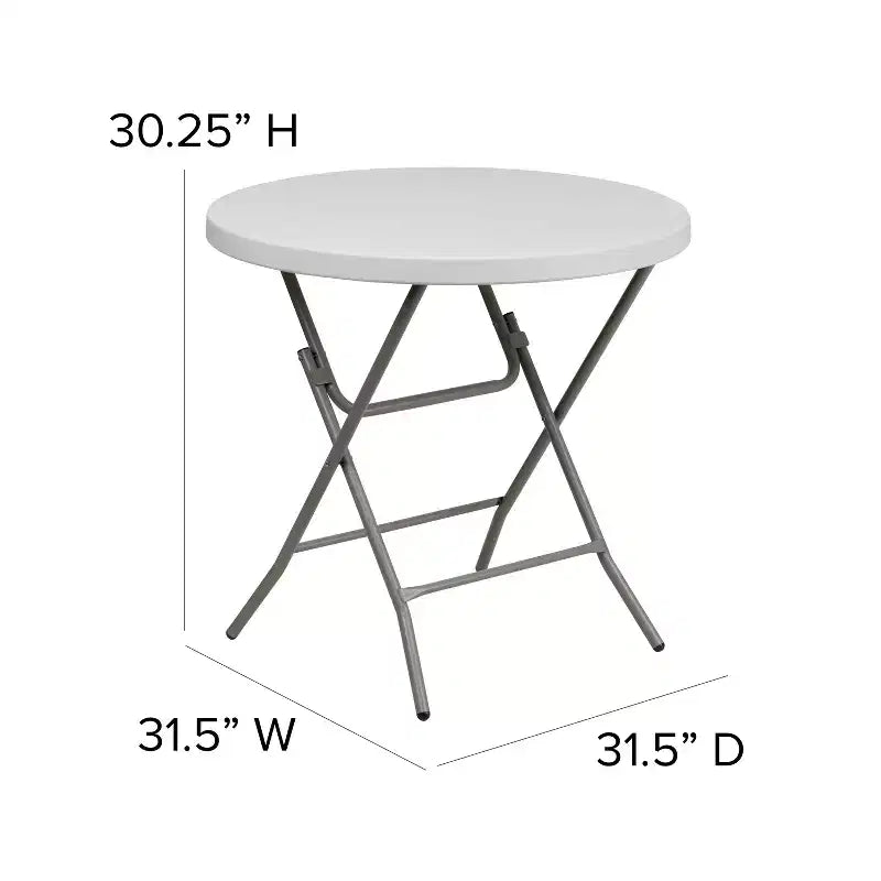 Table pliante en plastique blanc, à pied rond en granite