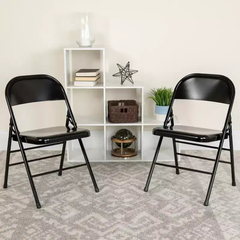 Chaise pliante en métal à triple renfort et double charnière - Lot de 2