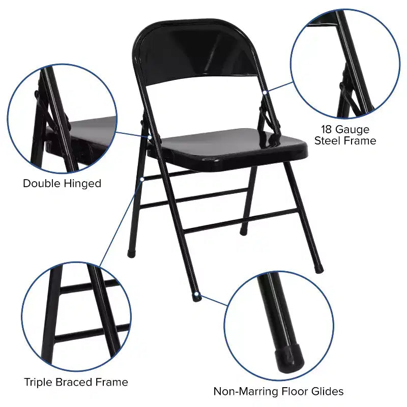 Chaise pliante en métal à triple renfort et double charnière - Lot de 2