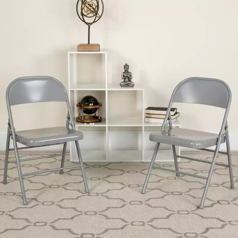 Chaise pliante en métal à triple renfort et double charnière - Lot de 2