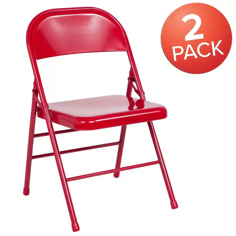 Chaise pliante en métal à triple renfort et double charnière - Lot de 2