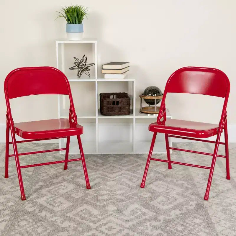 Chaise pliante en métal à triple renfort et double charnière - Lot de 2