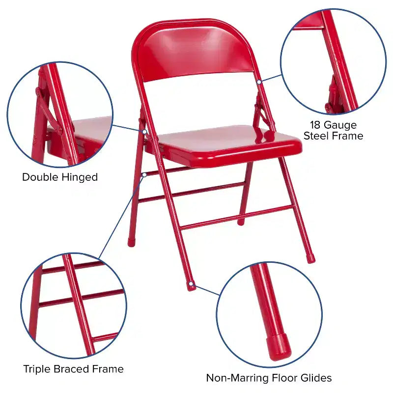 Chaise pliante en métal à triple renfort et double charnière - Lot de 2