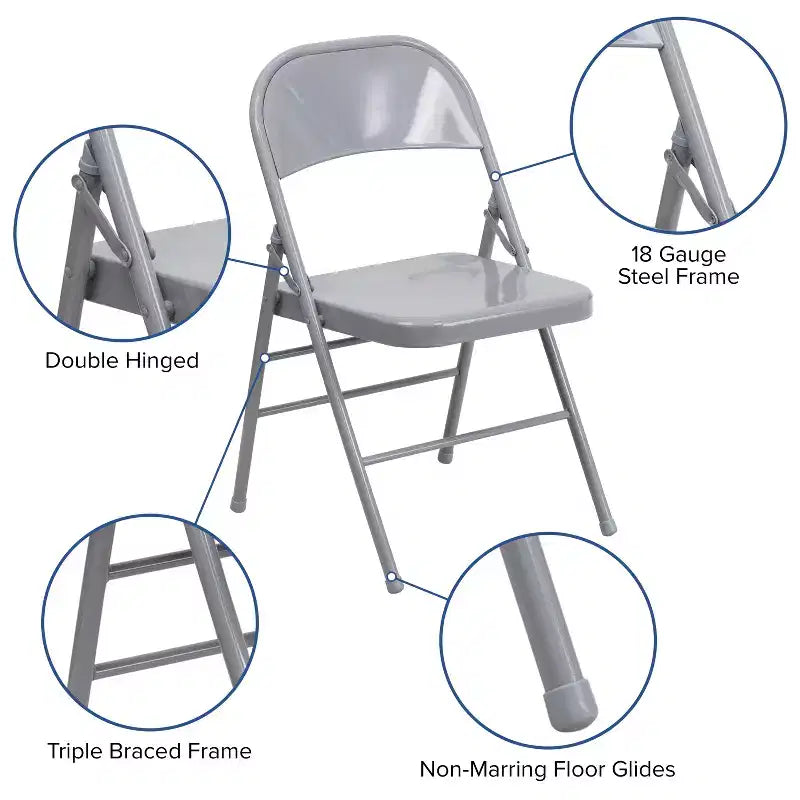 Chaise pliante en métal à triple renfort et double charnière - Lot de 2