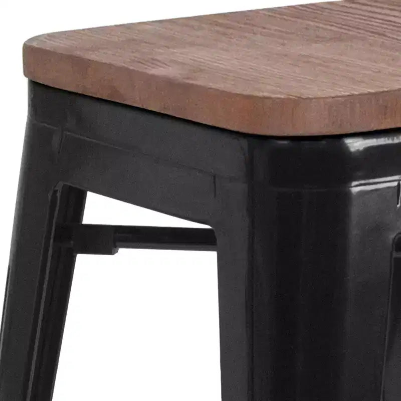 Tabouret de bar en métal sans dossier avec assise en bois