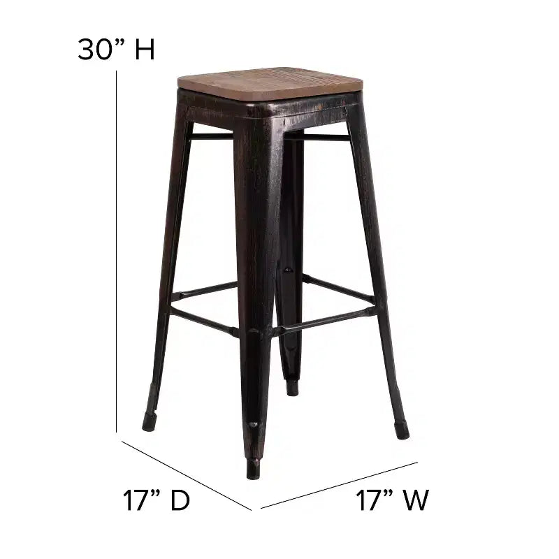Tabouret de bar en métal sans dossier avec assise en bois