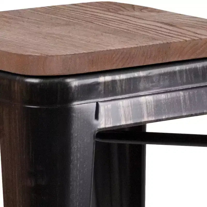 Tabouret de bar en métal sans dossier avec assise en bois