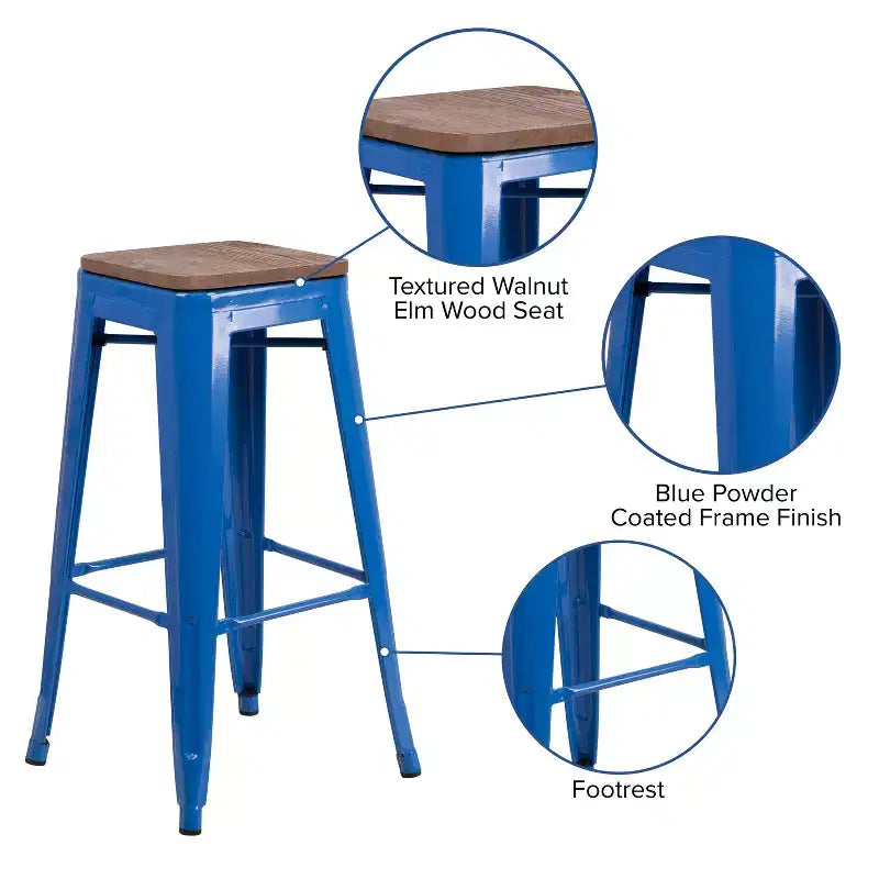 Tabouret de bar en métal sans dossier avec assise en bois