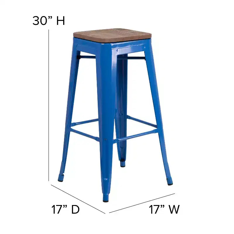 Tabouret de bar en métal sans dossier avec assise en bois