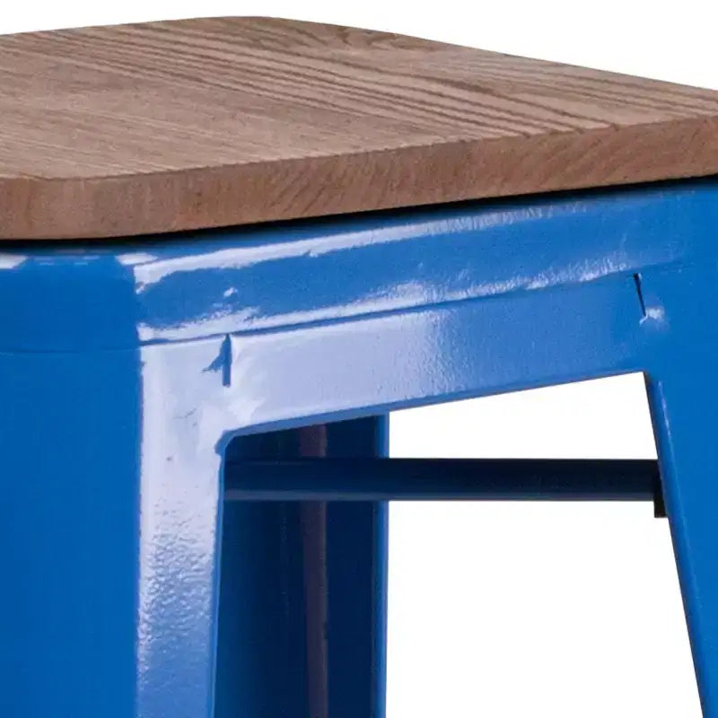 Tabouret de bar en métal sans dossier avec assise en bois