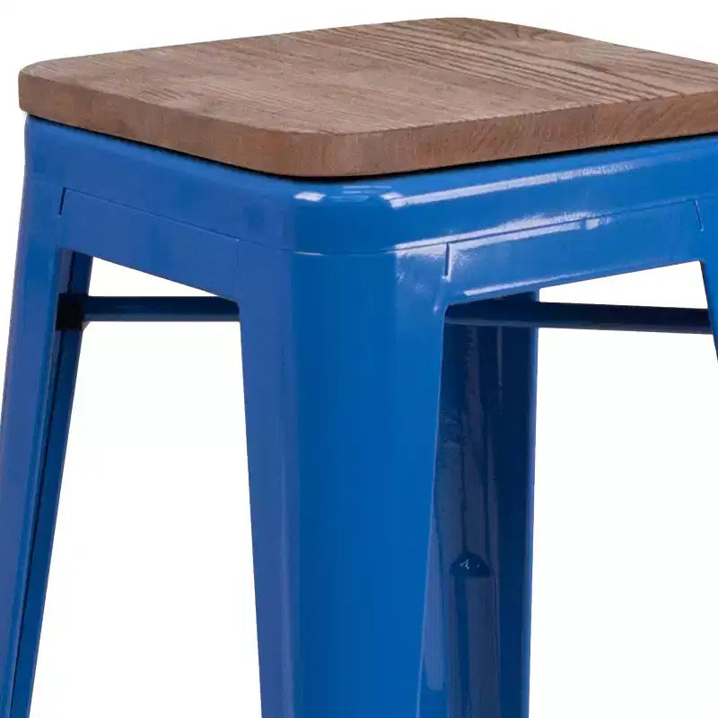 Tabouret de bar en métal sans dossier avec assise en bois
