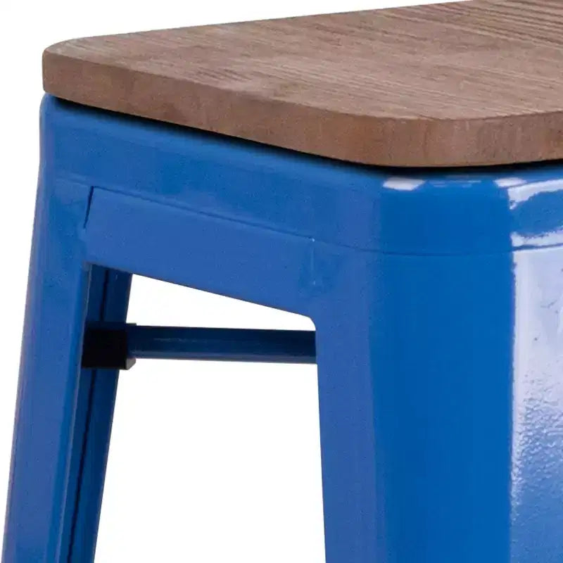 Tabouret de bar en métal sans dossier avec assise en bois