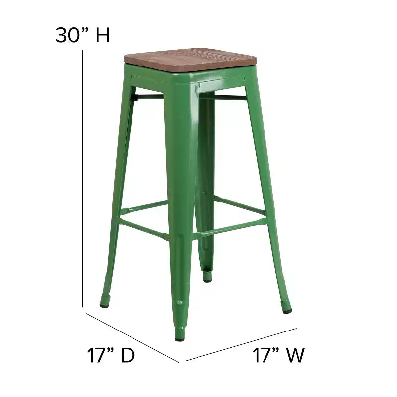 Tabouret de bar en métal sans dossier avec assise en bois