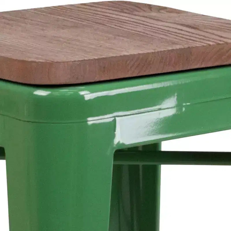 Tabouret de bar en métal sans dossier avec assise en bois