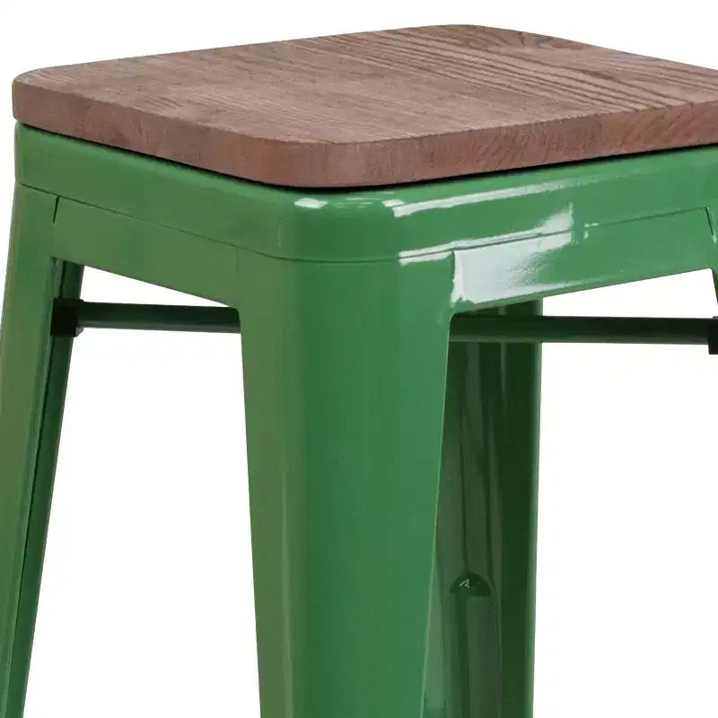 Tabouret de bar en métal sans dossier avec assise en bois