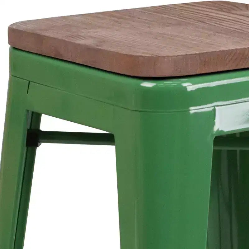 Tabouret de bar en métal sans dossier avec assise en bois