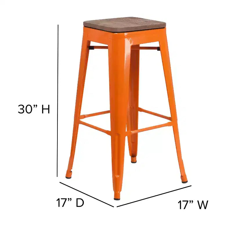 Tabouret de bar en métal sans dossier avec assise en bois