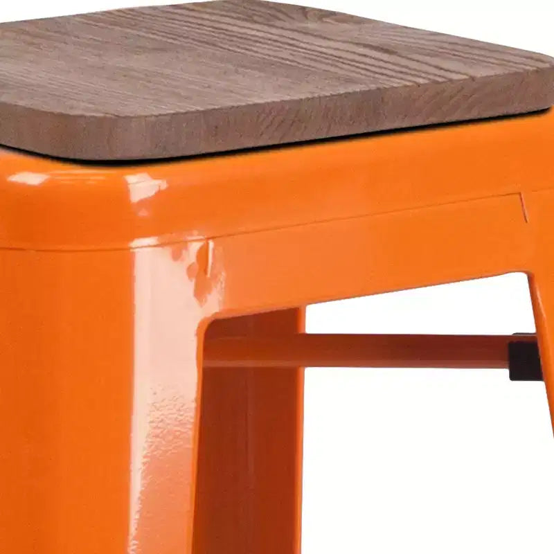 Tabouret de bar en métal sans dossier avec assise en bois