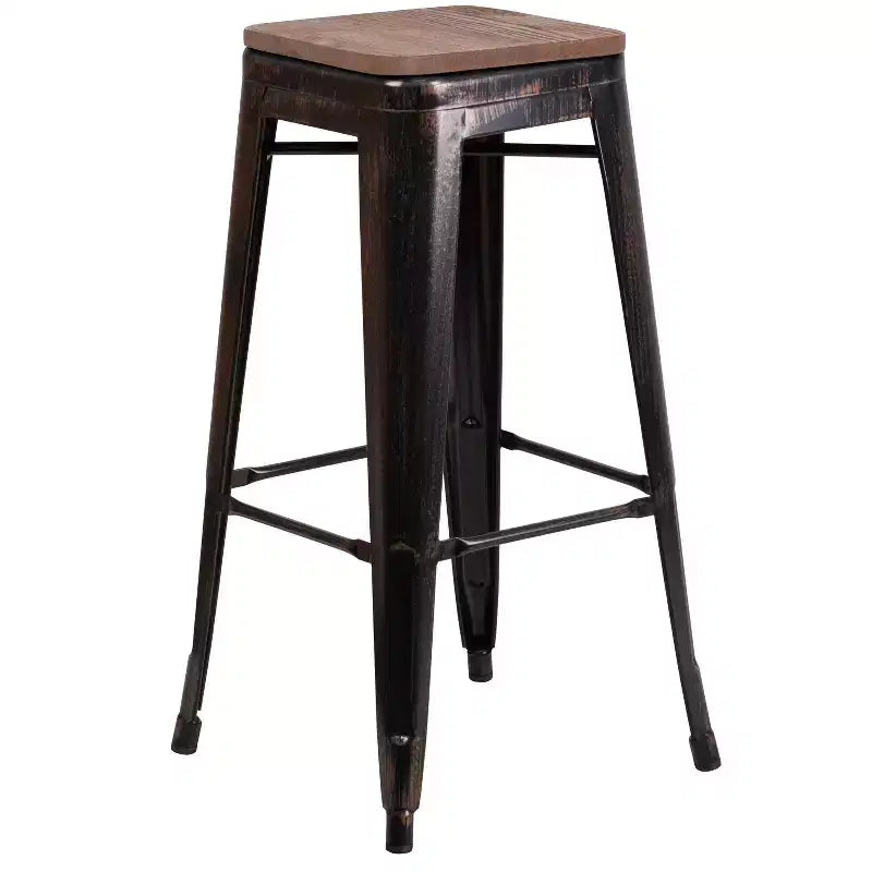 Tabouret de bar en métal sans dossier avec assise en bois