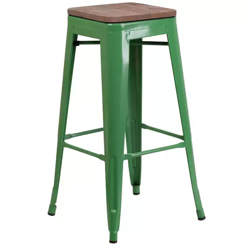 Tabouret de bar en métal sans dossier avec assise en bois