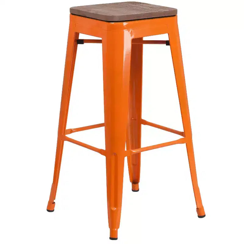 Tabouret de bar en métal sans dossier avec assise en bois